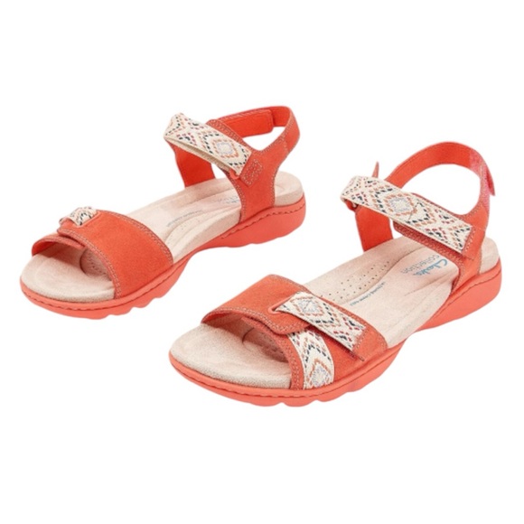 Clarks Collection Women’s Amanda Sprint Adjustable Suede Sandals‎ Coral Size 8.5 - Picture 1 of 11